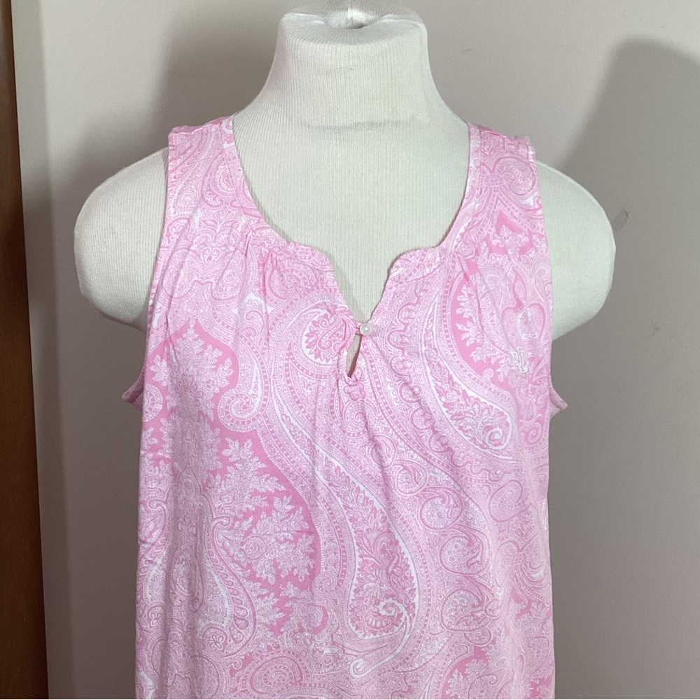 Lauren Ralph Lauren Black Label L Pink Paisley Nightgown Sleep Shirt Cotton - Picture 11 of 11